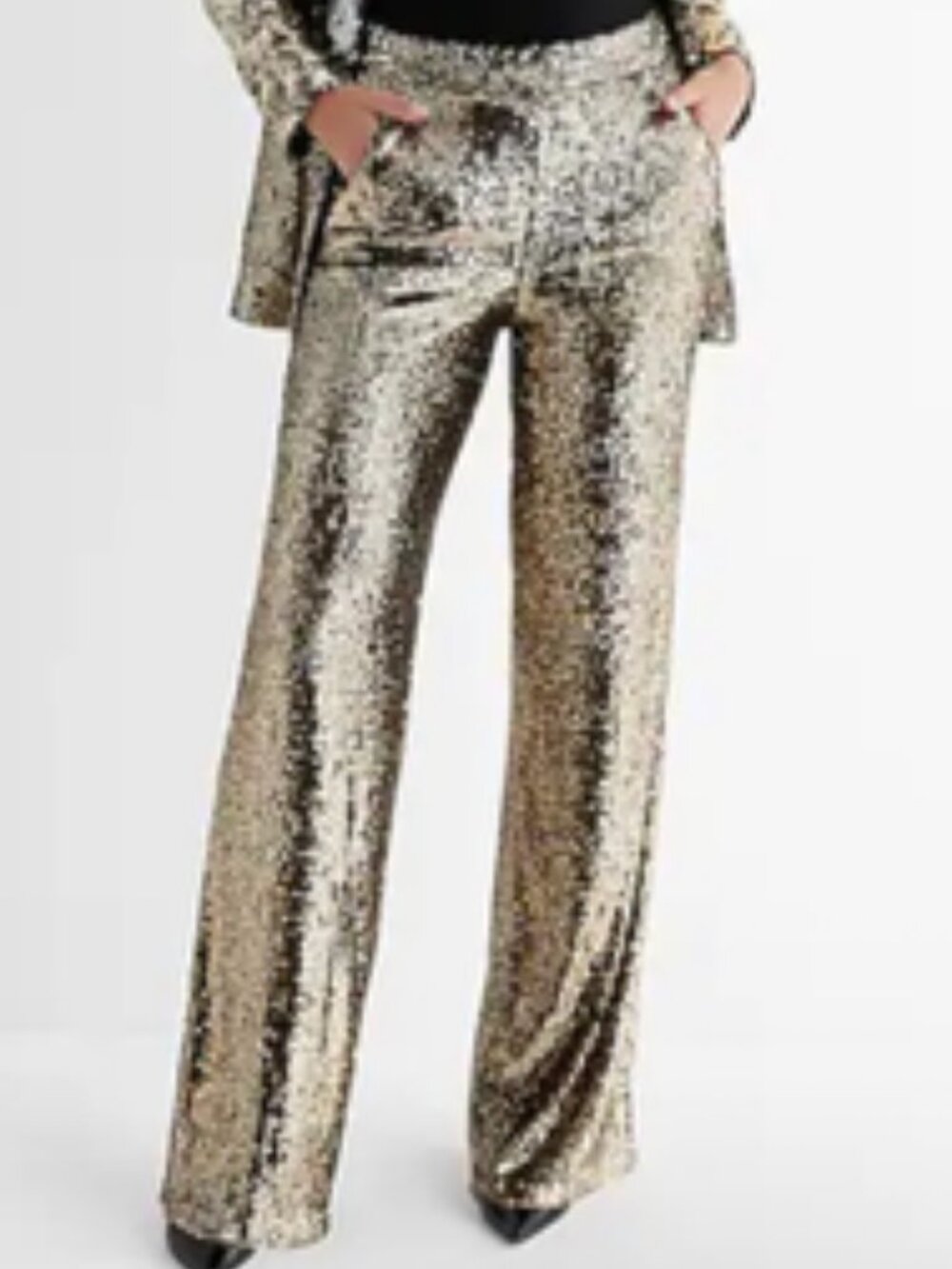 Express Gold Sequin Wide Leg Pant Sz 12 Long